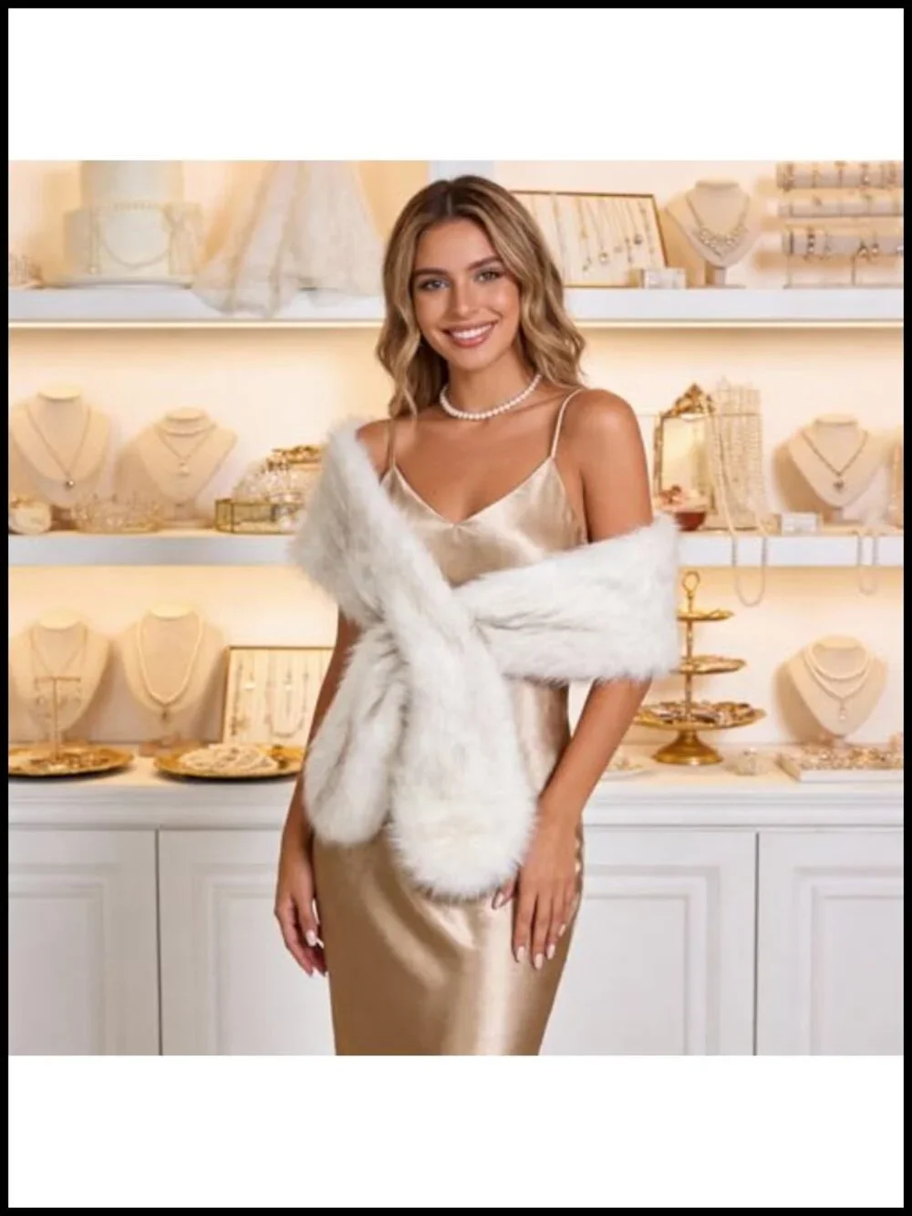 Faux Fur Shawl Wrap Stole Scarf for Women Evening Wedding